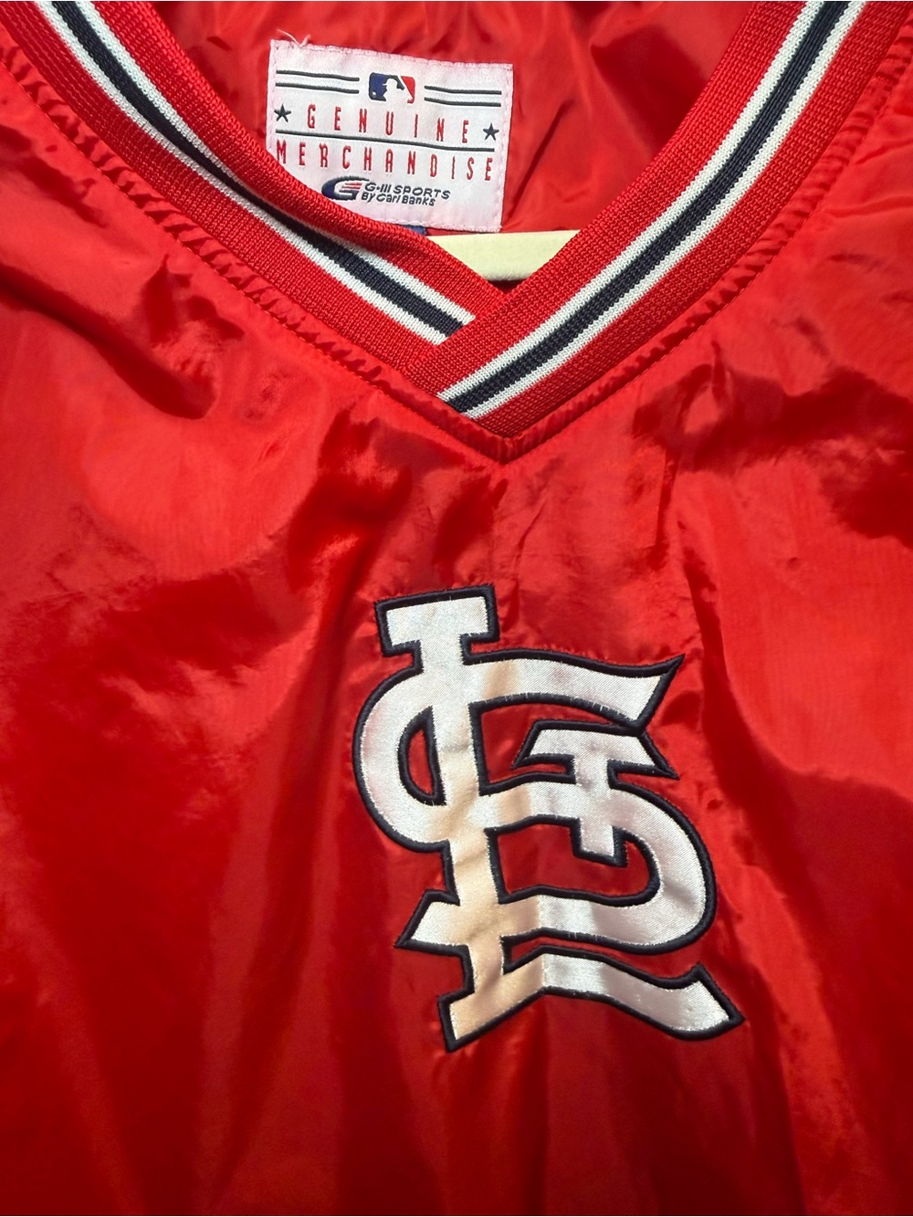 MLB Red St. Louis Satin Pullover with White Logo